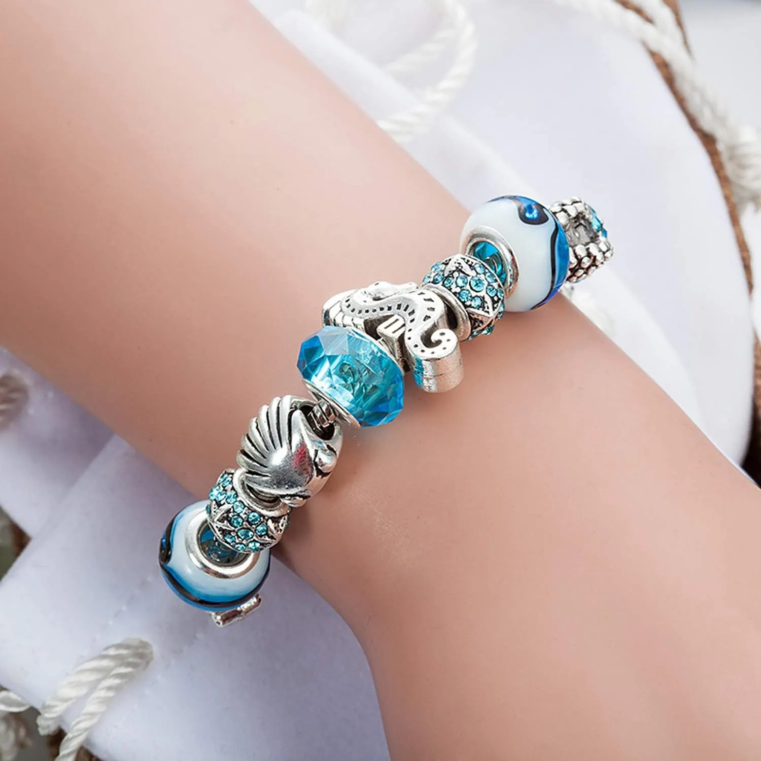 MUERDOU Mother Charms Bracelet for Women Murano Glass Beads Butterfly Flower Charms Amethyst Bracelets
