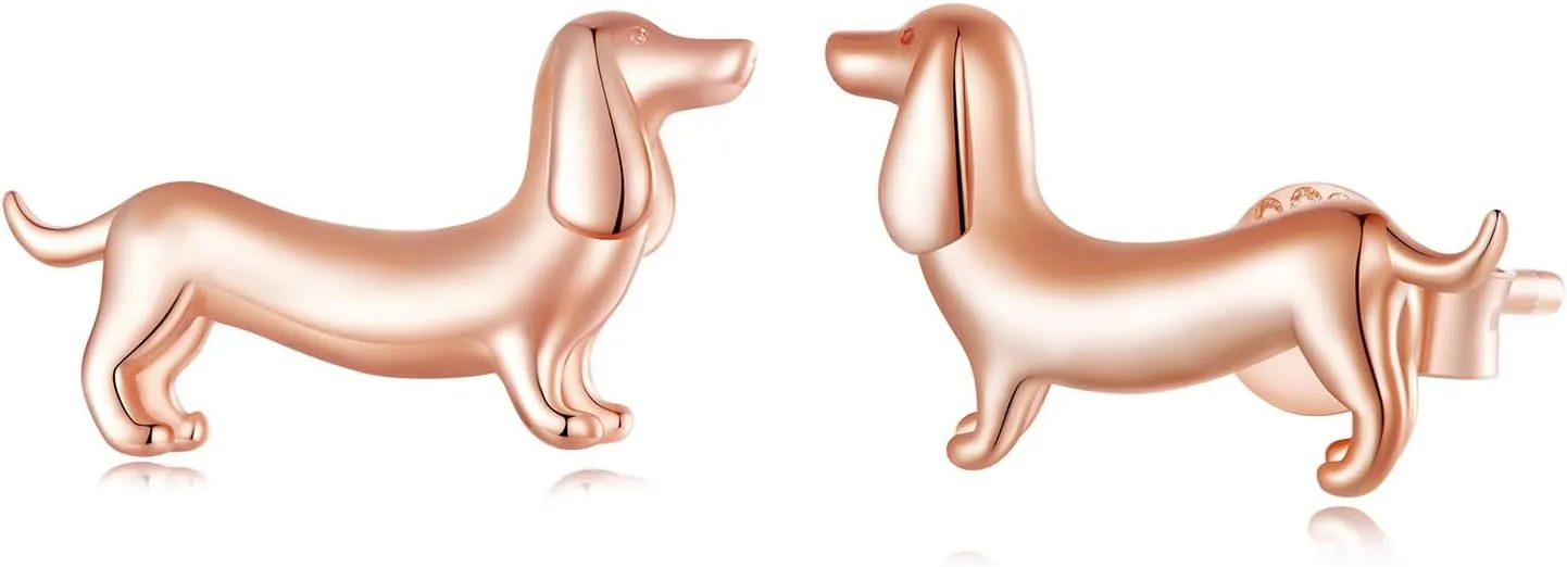 MUNDELL 925 Sterling Silver Cute Dachshund Stud Earrings Puppy Dog Earrings for Women Animal Hypoallergenic Earrings Fine Jewelry