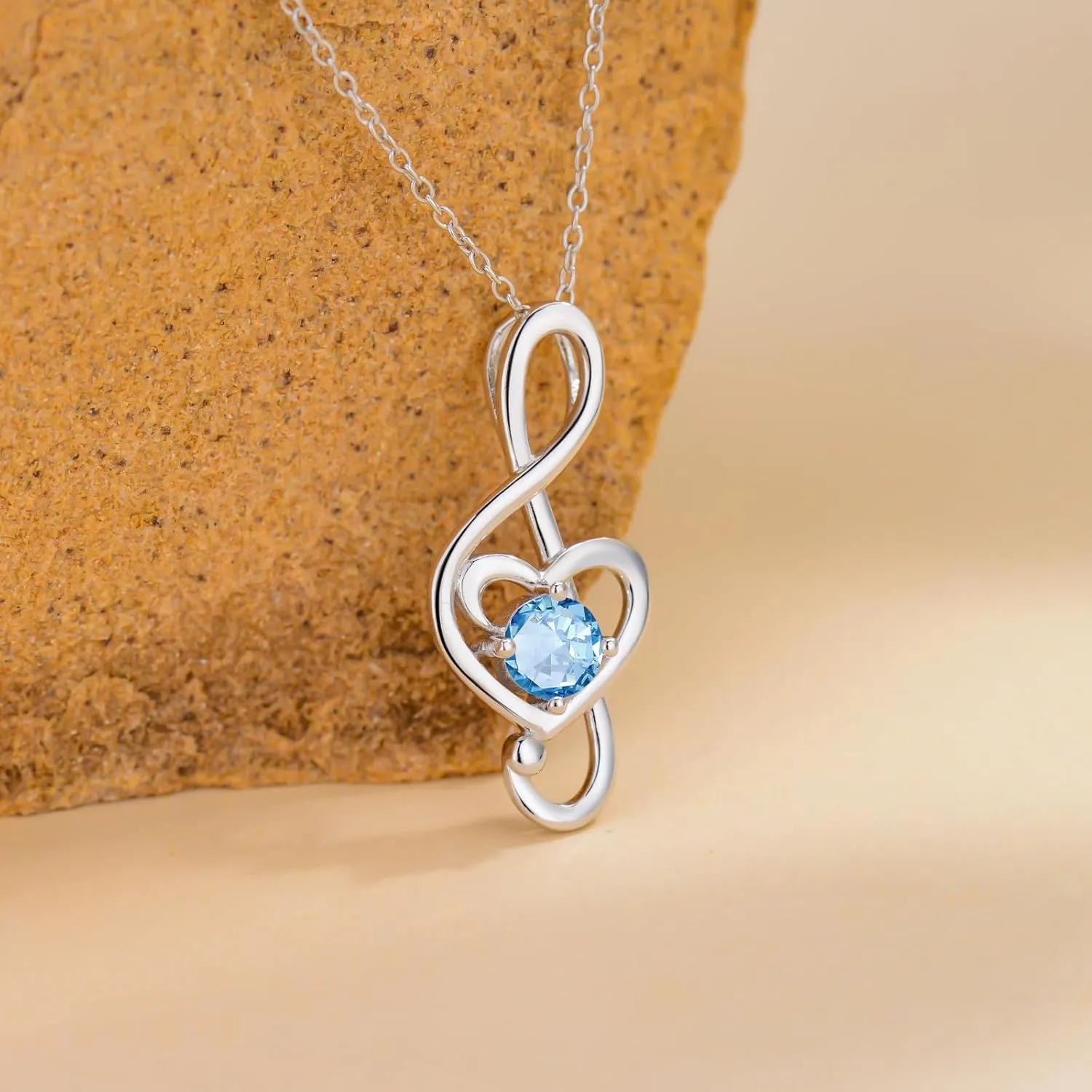Music Note Necklaces for Women Sterling Silver 12 Birthstone Musical Necklace Jewelry Birthday Gifts Music Lovers Student Teacher