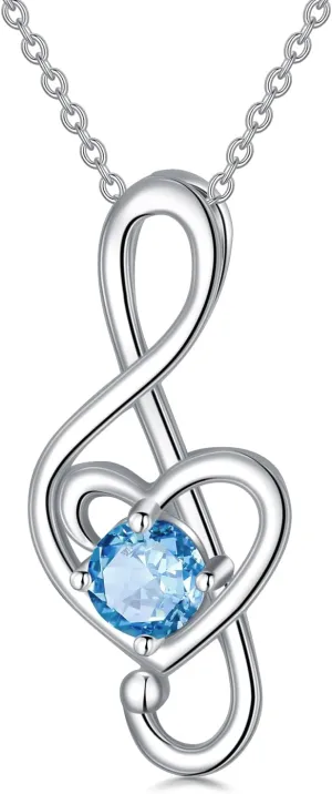 Music Note Necklaces for Women Sterling Silver 12 Birthstone Musical Necklace Jewelry Birthday Gifts Music Lovers Student Teacher