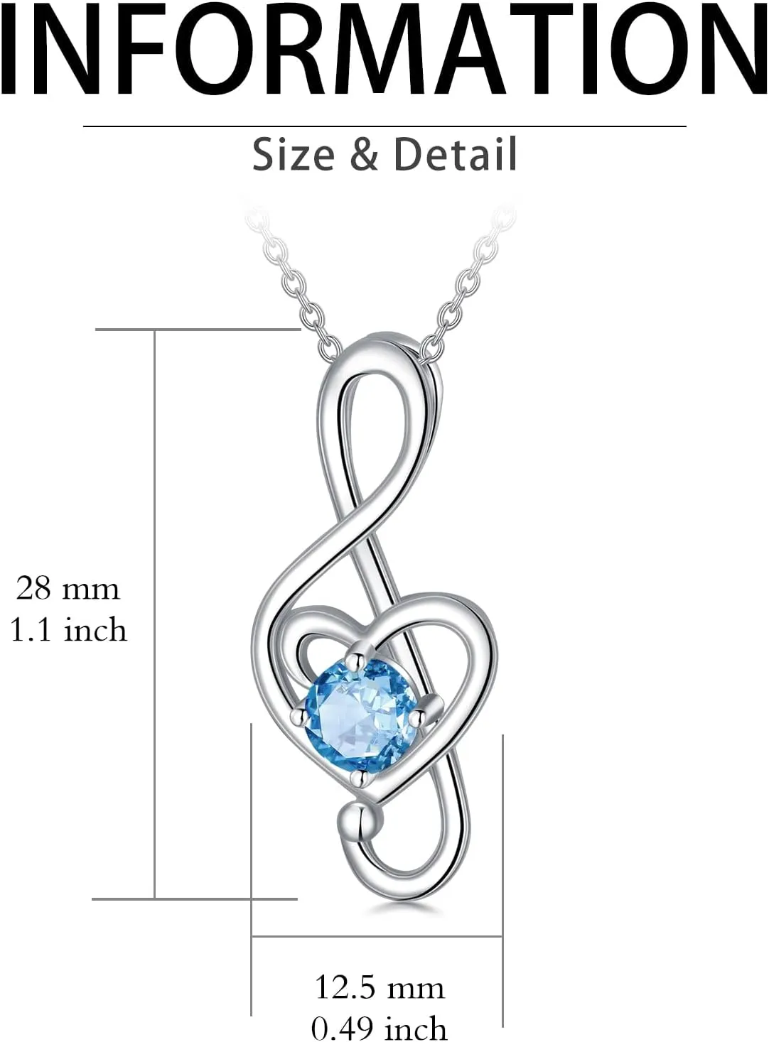 Music Note Necklaces for Women Sterling Silver 12 Birthstone Musical Necklace Jewelry Birthday Gifts Music Lovers Student Teacher