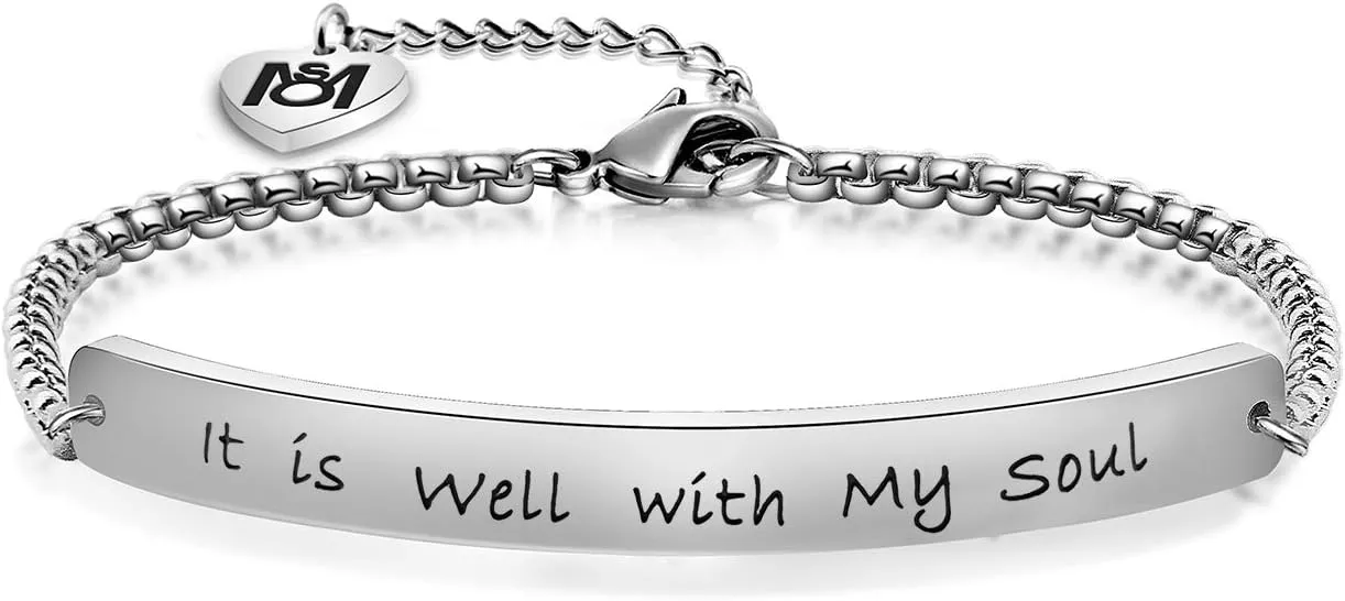 MYOSPARK It is Well with My Soul Hand stamped Bracelet Scripture Bracelet Christmas Gift for Her