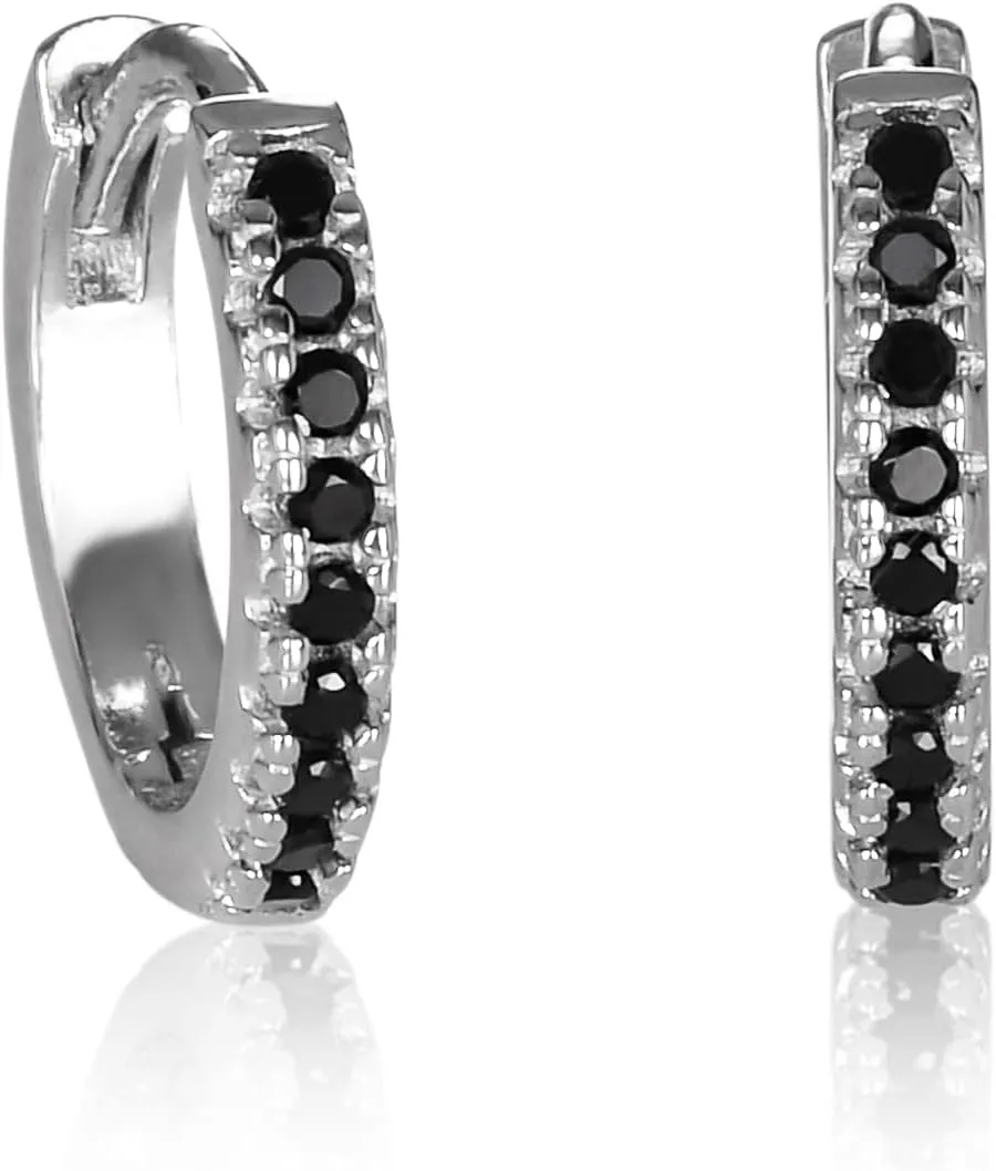 Namana 12 mm Small Hoop Earrings for Women, 925 Sterling Silver Huggie Hoop Earrings for Women with White or Colored Cubic Zirconia Stones