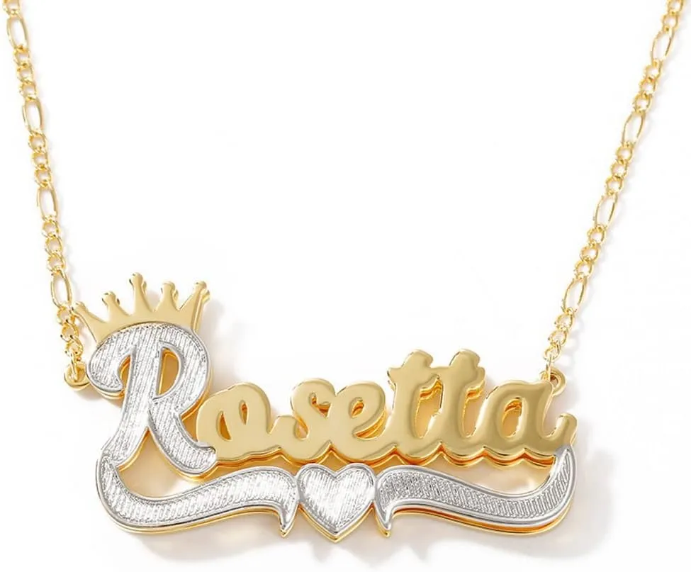Name Plate Necklaces Double Plated Name Necklace Personalized Custom NameNecklace for Women with Heart 18k Gold Plated Nameplate Pendant for Women
