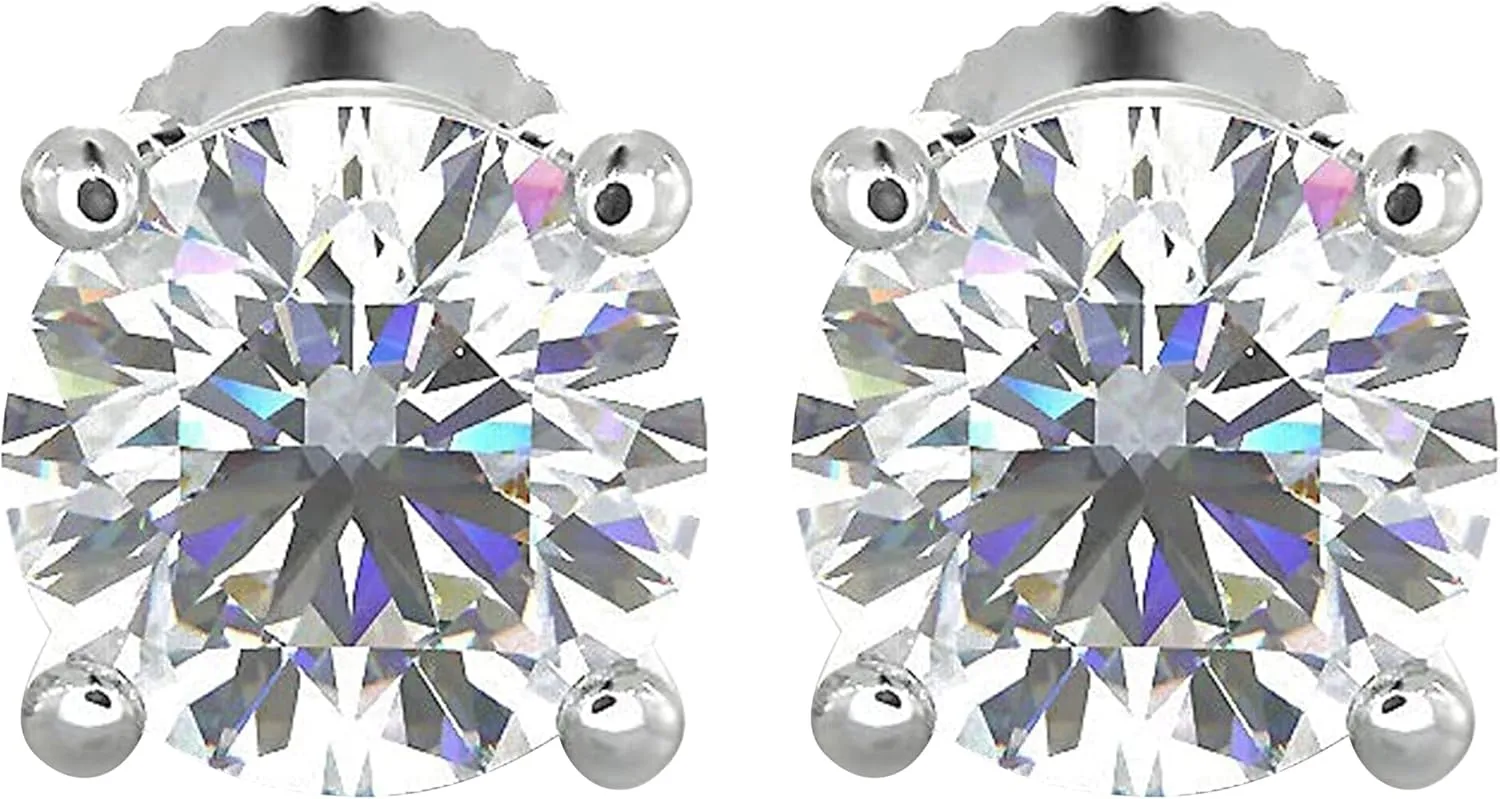Natural Real 1 Carat TW 14k White Gold Diamond Studs with Screw Back Earrings (K-L Color, I1 Clarity, Eye Clean). Extra Secure