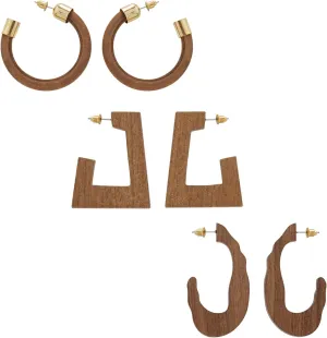 Natural Wood C Earrings Vintage Bohemian Nature Wooden Dangle Drop Earrings Lightweight Geometric Retro Earring for Women(ER1195)