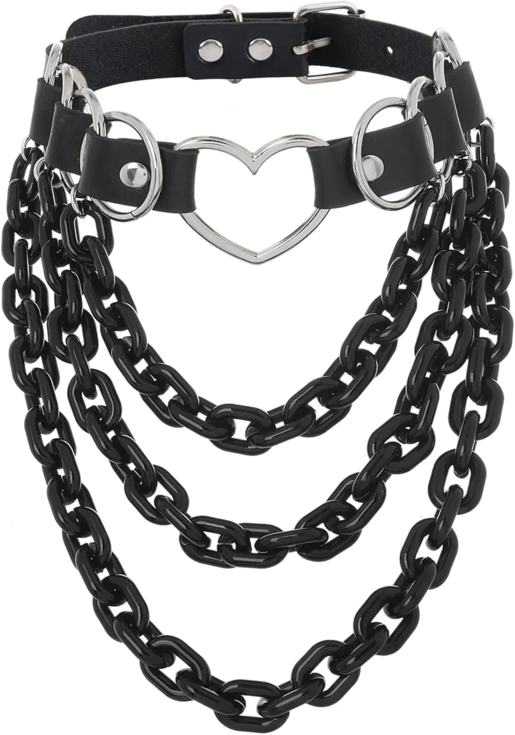 Navoky Punk Leather Choker Multilayered Acrylic Chain Heart Circle Necklace Gothic Layered Chain Collar Metal Ring Necklaces Adjustable Party Rave Accessories for Women