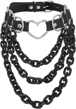 Navoky Punk Leather Choker Multilayered Acrylic Chain Heart Circle Necklace Gothic Layered Chain Collar Metal Ring Necklaces Adjustable Party Rave Accessories for Women
