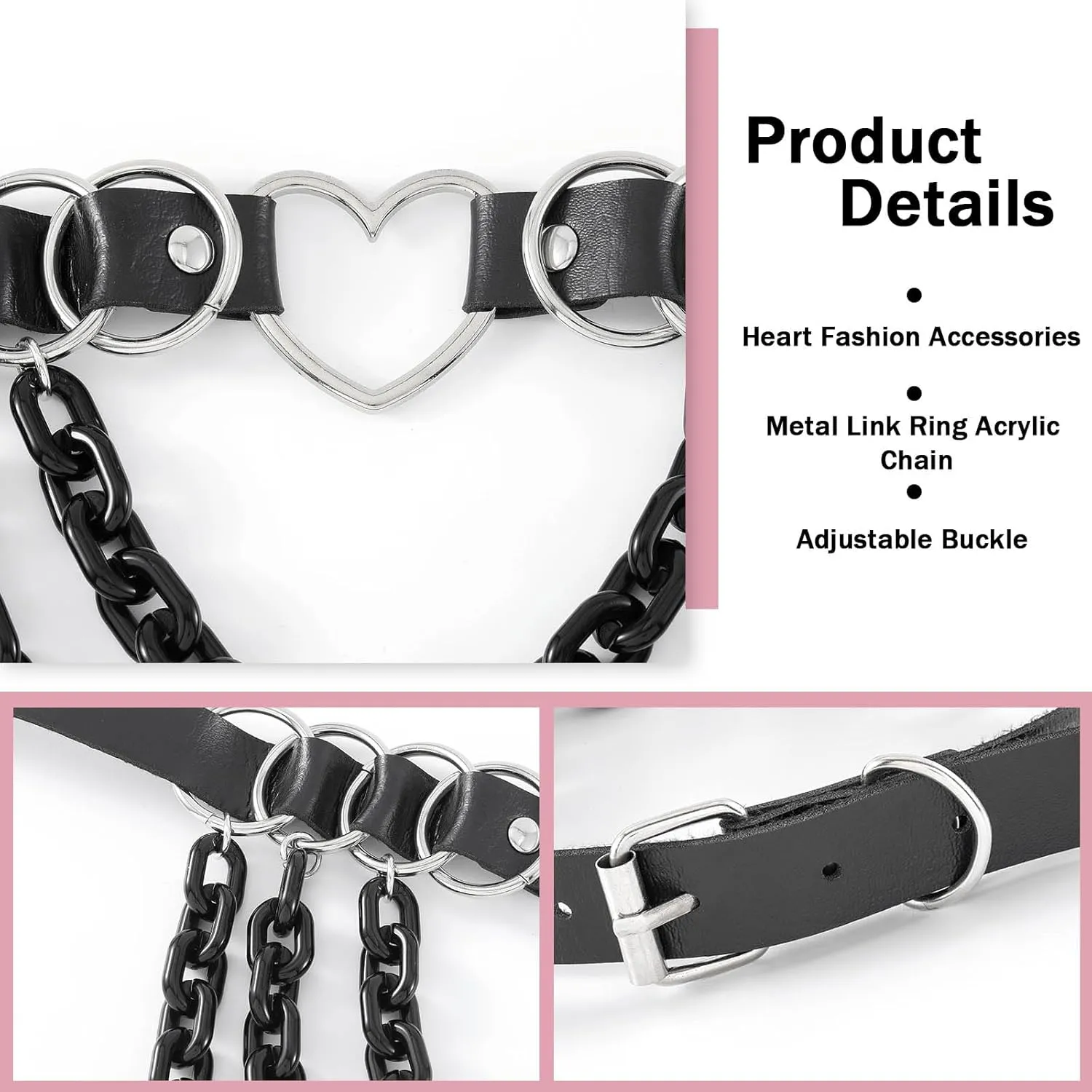 Navoky Punk Leather Choker Multilayered Acrylic Chain Heart Circle Necklace Gothic Layered Chain Collar Metal Ring Necklaces Adjustable Party Rave Accessories for Women