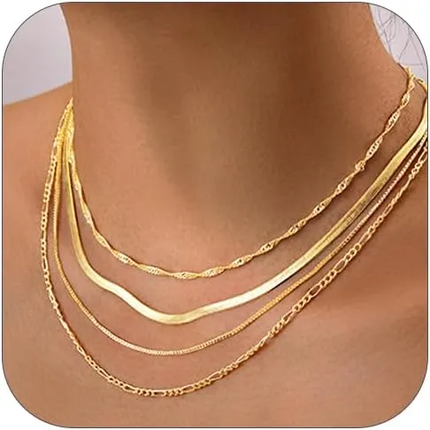 Necklaces for Women Gold Plated Herringbone/Emerald/Heart/Stack Layering Necklace Dainty Chain Choker Jewelry for Women Simple Gifts