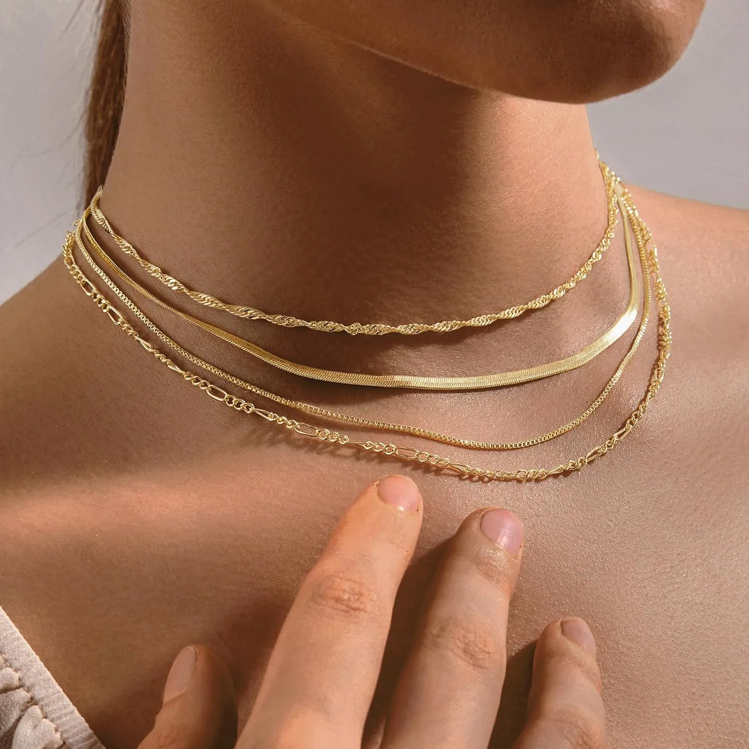 Necklaces for Women Gold Plated Herringbone/Emerald/Heart/Stack Layering Necklace Dainty Chain Choker Jewelry for Women Simple Gifts