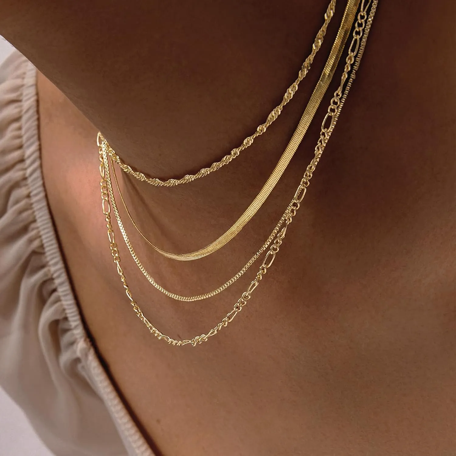 Necklaces for Women Gold Plated Herringbone/Emerald/Heart/Stack Layering Necklace Dainty Chain Choker Jewelry for Women Simple Gifts
