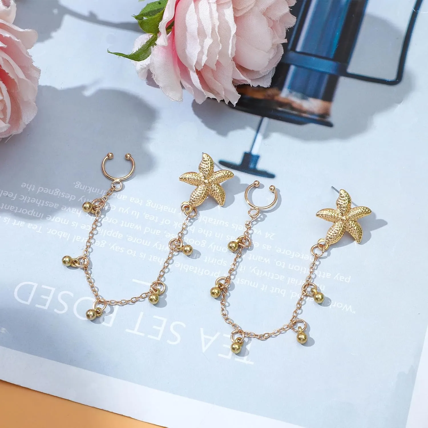 NEWITIN 6 Pairs Gold Earrings for Women Hypoallergenic Statement Earring 14K Gold Plated Dangle Earring Lightweight Chunky Geometric Stud Earrings Set for Women