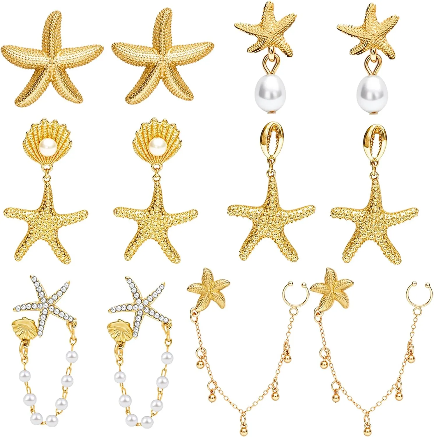 NEWITIN 6 Pairs Gold Earrings for Women Hypoallergenic Statement Earring 14K Gold Plated Dangle Earring Lightweight Chunky Geometric Stud Earrings Set for Women