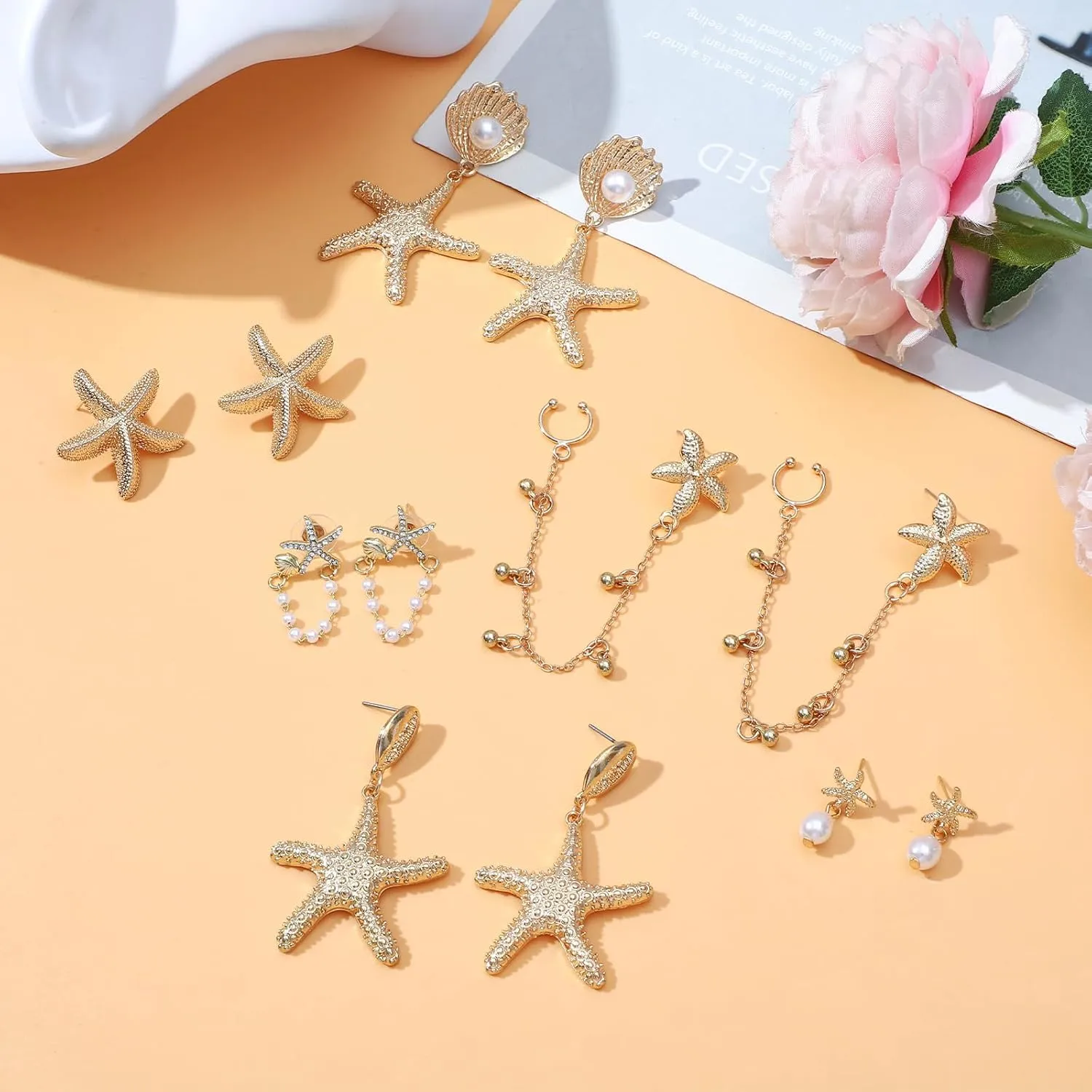 NEWITIN 6 Pairs Gold Earrings for Women Hypoallergenic Statement Earring 14K Gold Plated Dangle Earring Lightweight Chunky Geometric Stud Earrings Set for Women