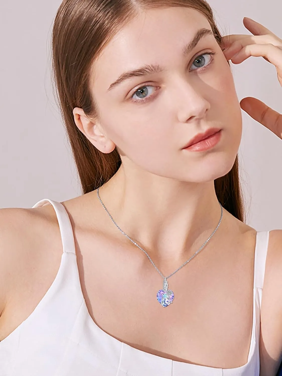 OCJ Heart Rose Flower Urn Necklace for Ashes Women Birthstone Cremation Necklaces Sterling Silver Memorial Cremation Jewelry Gifts