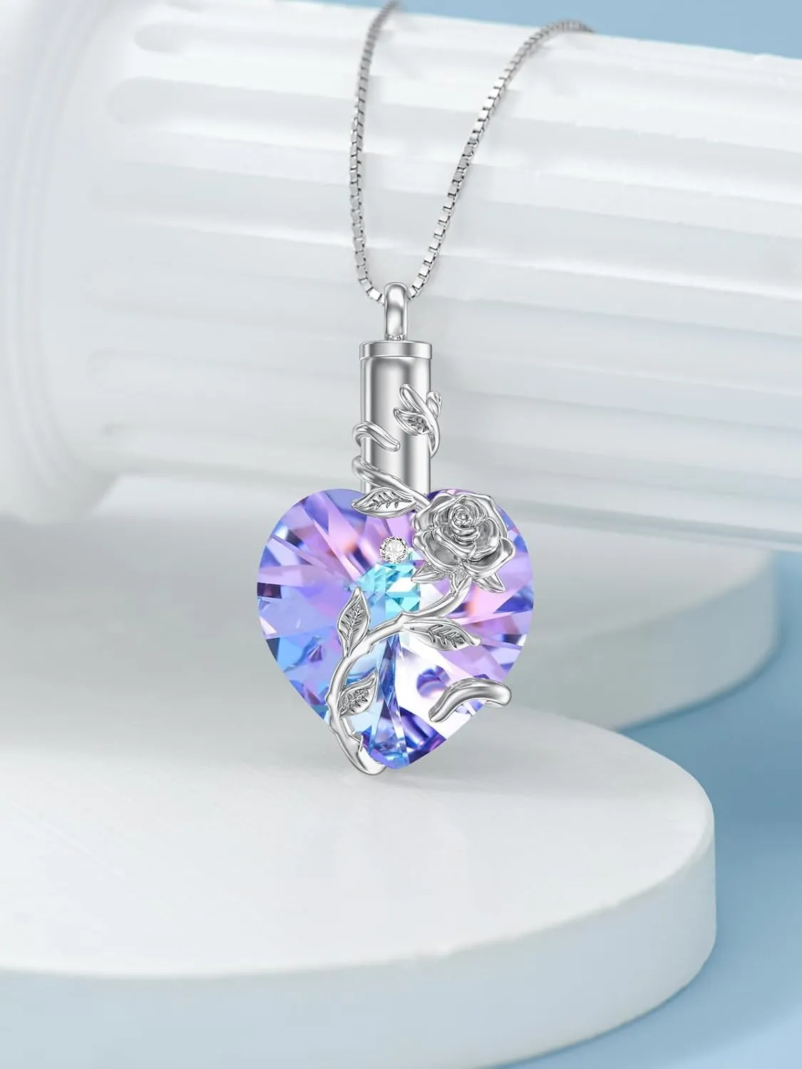 OCJ Heart Rose Flower Urn Necklace for Ashes Women Birthstone Cremation Necklaces Sterling Silver Memorial Cremation Jewelry Gifts