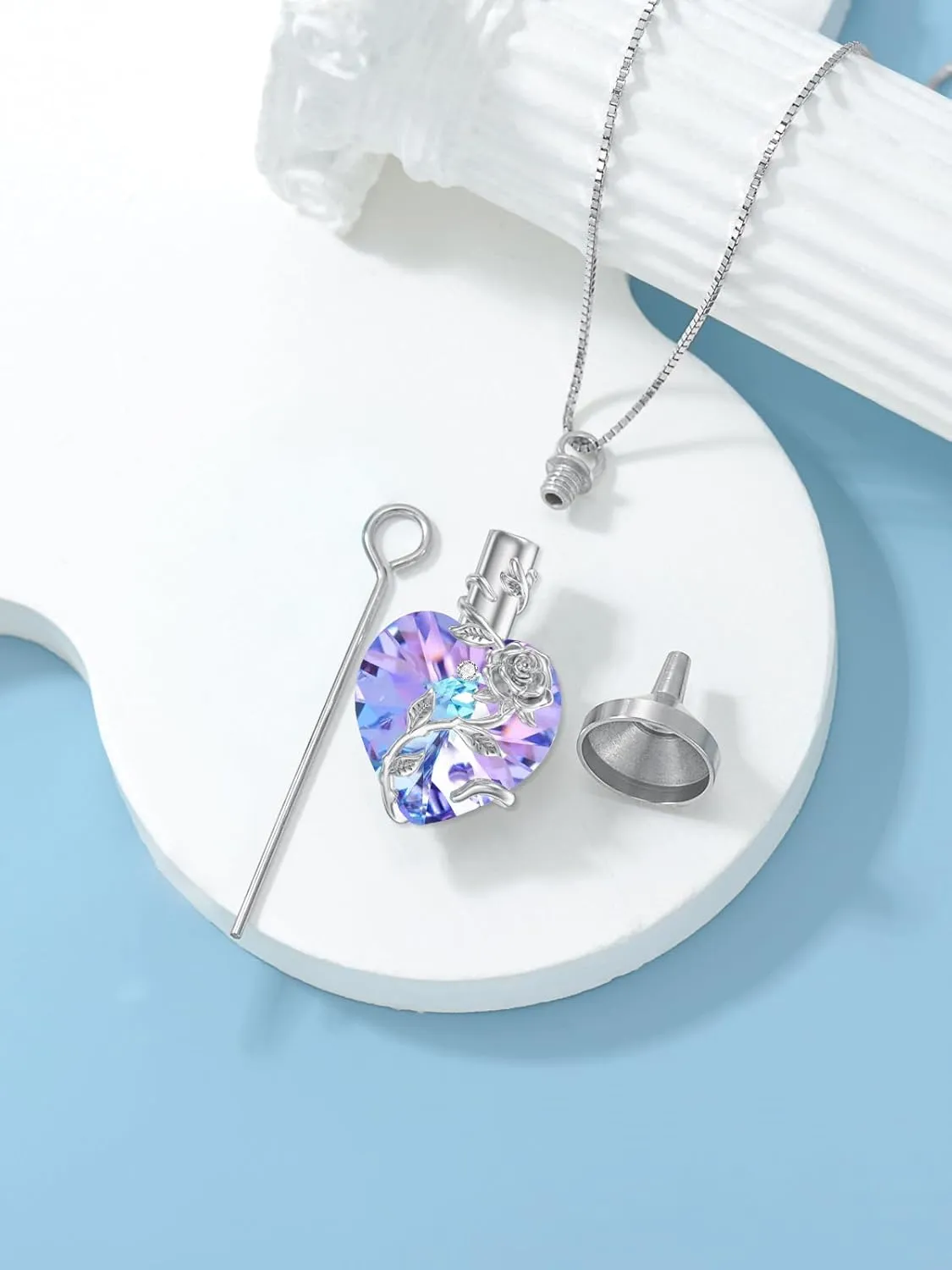 OCJ Heart Rose Flower Urn Necklace for Ashes Women Birthstone Cremation Necklaces Sterling Silver Memorial Cremation Jewelry Gifts