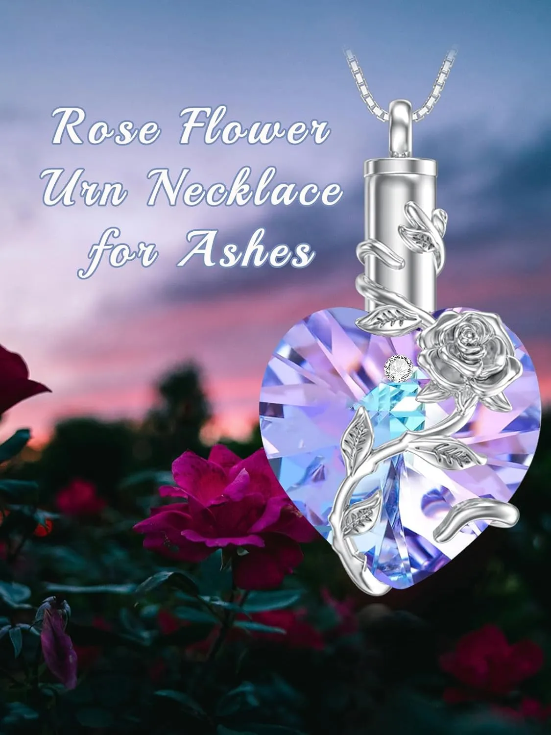 OCJ Heart Rose Flower Urn Necklace for Ashes Women Birthstone Cremation Necklaces Sterling Silver Memorial Cremation Jewelry Gifts