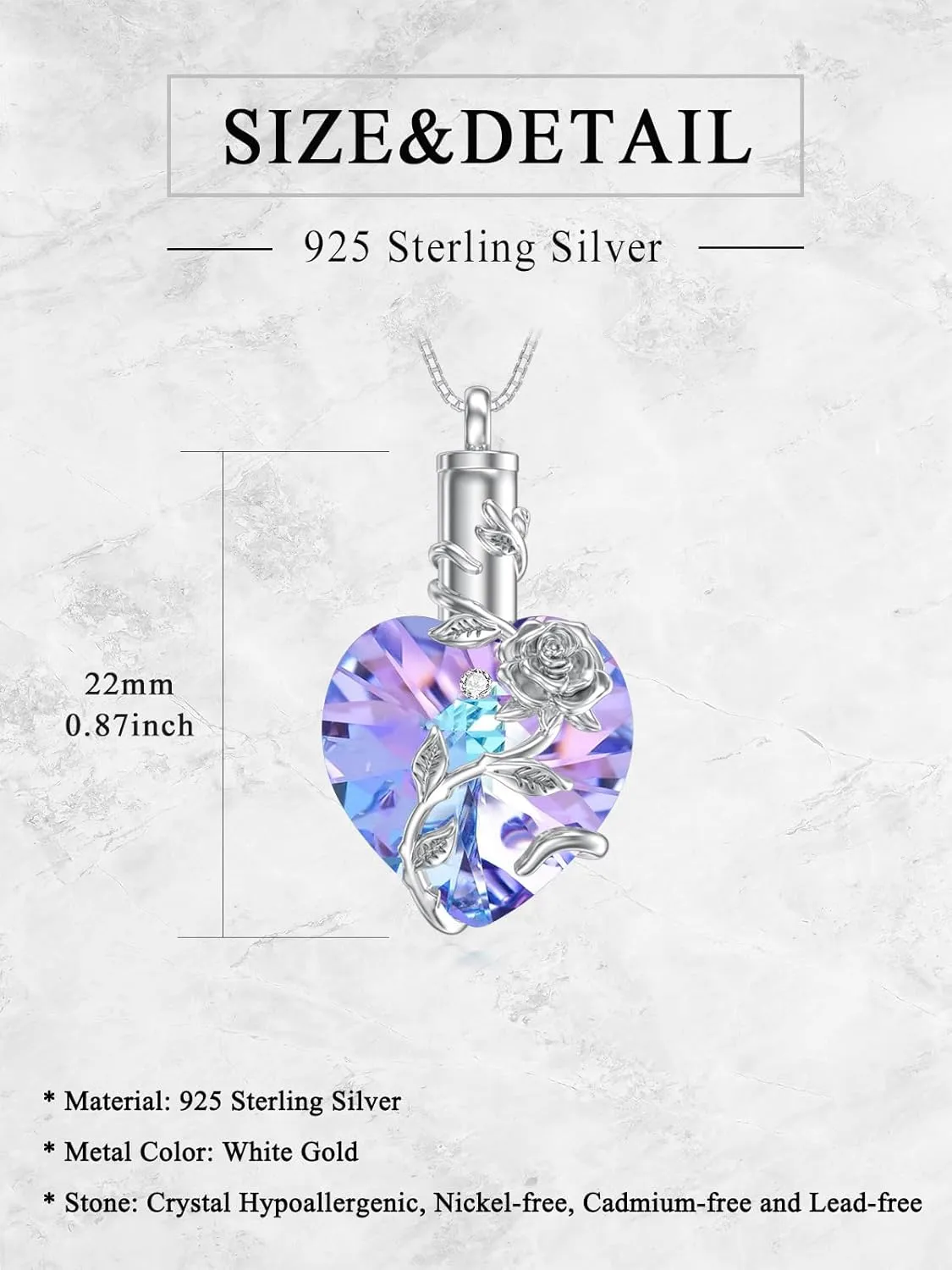 OCJ Heart Rose Flower Urn Necklace for Ashes Women Birthstone Cremation Necklaces Sterling Silver Memorial Cremation Jewelry Gifts