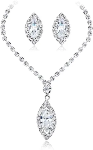 Octwine Bride Simple Crystal Necklace Earrings Set Women Bridal Wedding Jewelry Sets Rhinestone Choker Necklace Prom Jewelry Set for Women (Silver 3)