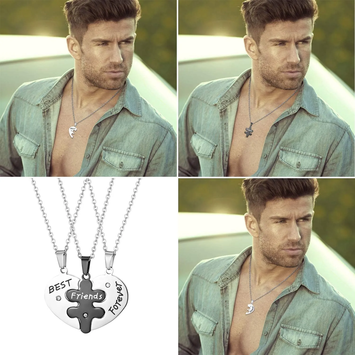 OIDEA Stainless Steel Friendship Best Friends Forever Messages Puzzle Necklaces for Mother's Day Gifts,with Chains Included