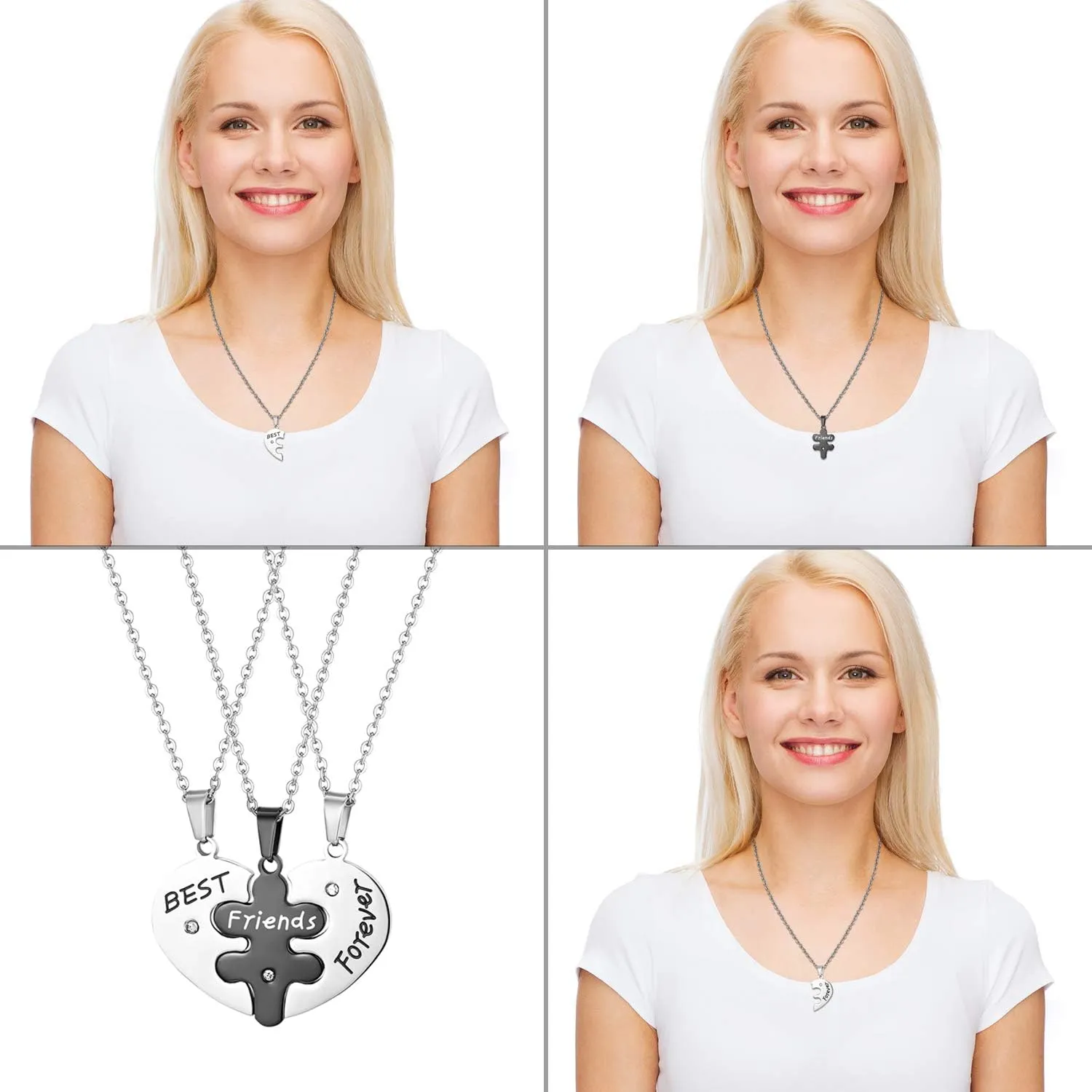 OIDEA Stainless Steel Friendship Best Friends Forever Messages Puzzle Necklaces for Mother's Day Gifts,with Chains Included