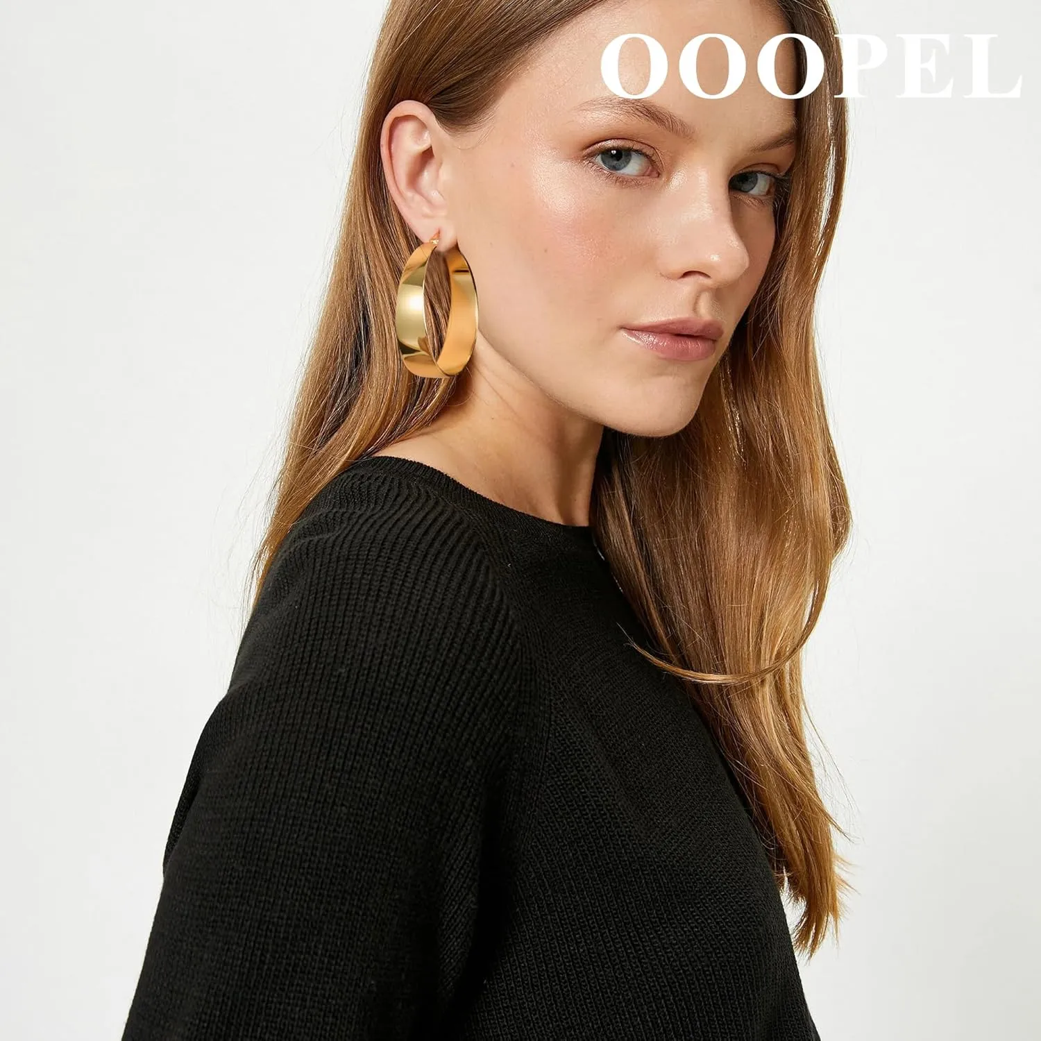 OOOPEL 10mm Wide 925 Sterling Silver Hoops Earrings for Women, 14K Real Gold Plated Hoop Earrings for Women Hypoallergenic Lightweight Oversize Big Gold Hoop Earrings Jewelry Gifts 30/40/50/60MM