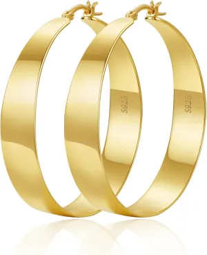OOOPEL 10mm Wide 925 Sterling Silver Hoops Earrings for Women, 14K Real Gold Plated Hoop Earrings for Women Hypoallergenic Lightweight Oversize Big Gold Hoop Earrings Jewelry Gifts 30/40/50/60MM