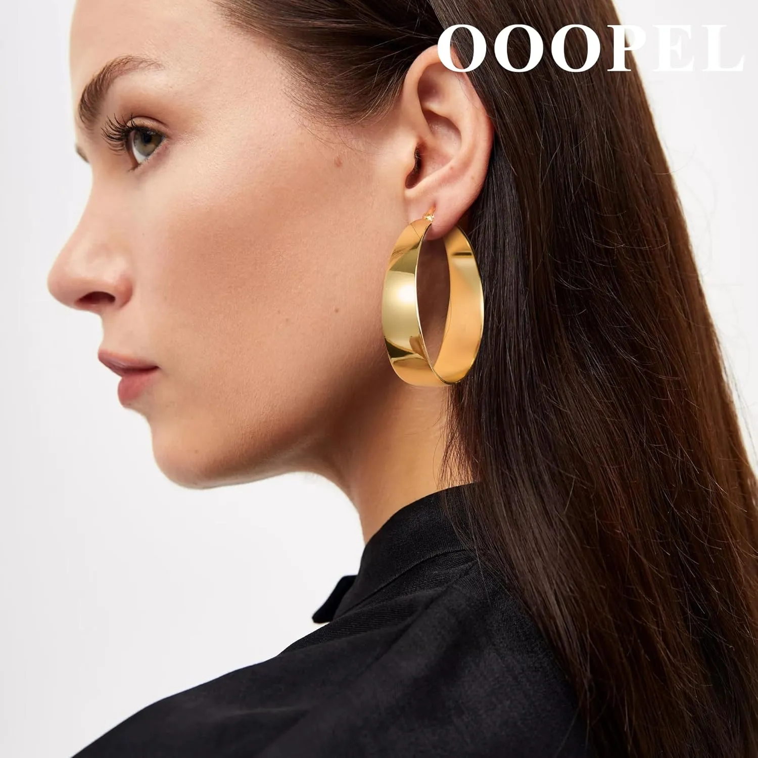 OOOPEL 10mm Wide 925 Sterling Silver Hoops Earrings for Women, 14K Real Gold Plated Hoop Earrings for Women Hypoallergenic Lightweight Oversize Big Gold Hoop Earrings Jewelry Gifts 30/40/50/60MM
