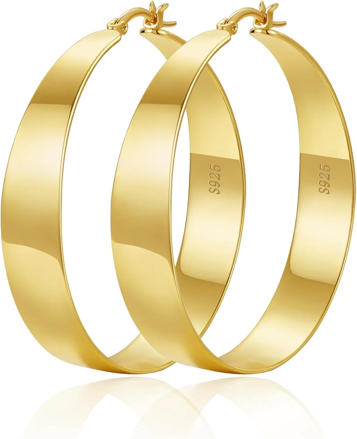 OOOPEL 10mm Wide 925 Sterling Silver Hoops Earrings for Women, 14K Real Gold Plated Hoop Earrings for Women Hypoallergenic Lightweight Oversize Big Gold Hoop Earrings Jewelry Gifts 30/40/50/60MM