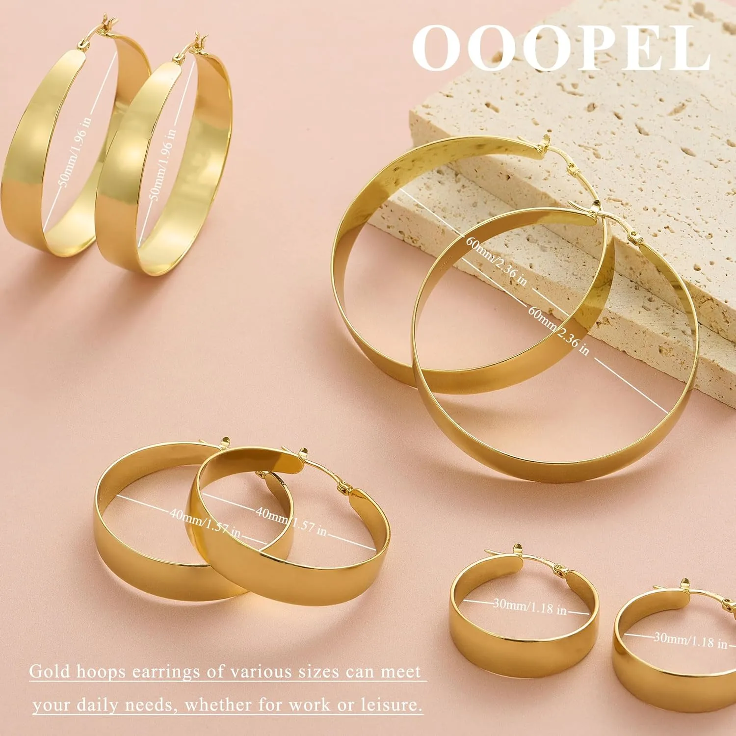 OOOPEL 10mm Wide 925 Sterling Silver Hoops Earrings for Women, 14K Real Gold Plated Hoop Earrings for Women Hypoallergenic Lightweight Oversize Big Gold Hoop Earrings Jewelry Gifts 30/40/50/60MM