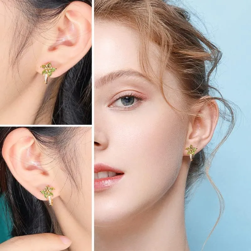 Opal Hoop Earrings, 925 Sterling Silver Hypoallergenic Turquoise/Flower/Butterfly Huggie Hoop Earrings for Women