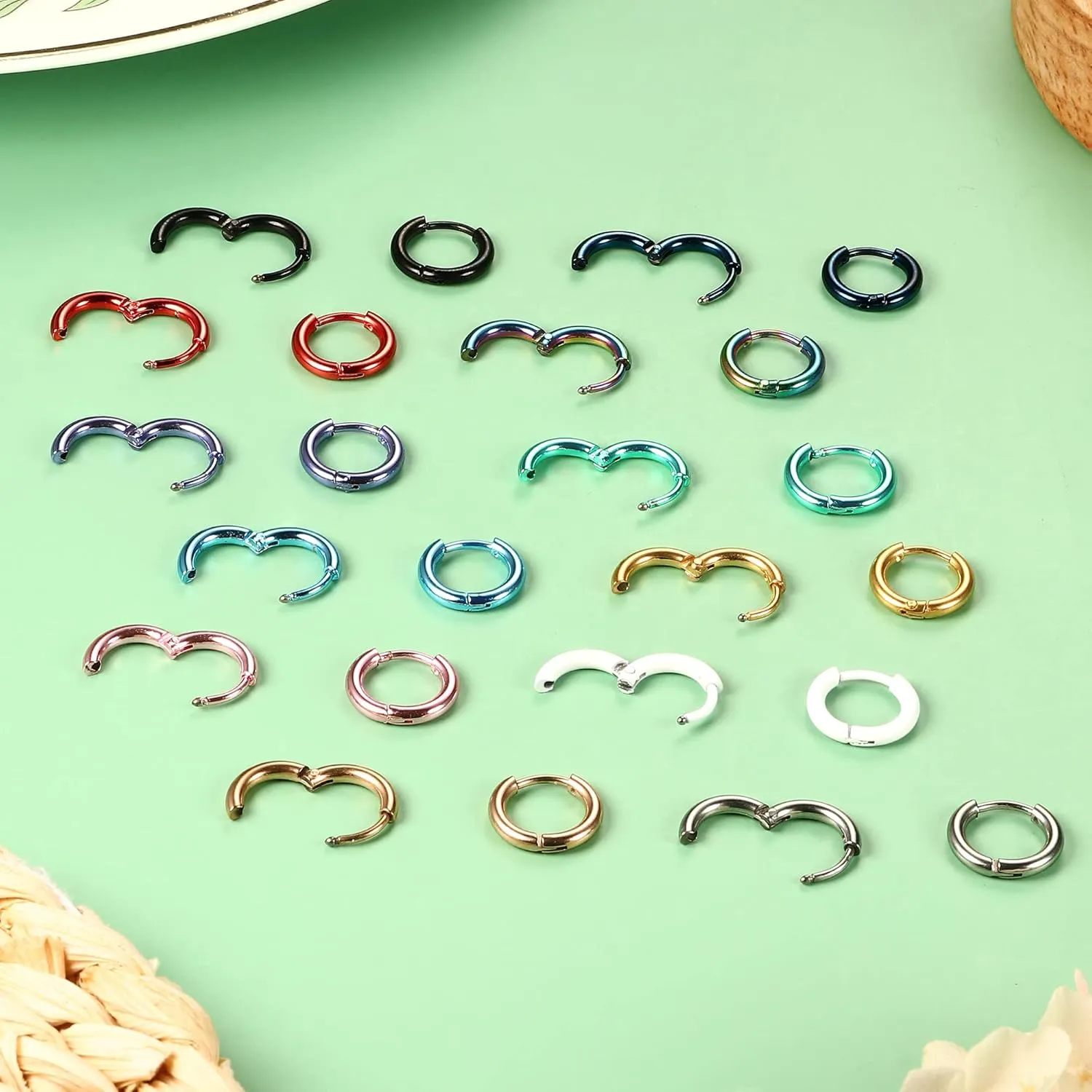 ORAIZO Small Stainless Steel Hoop Earrings for Women 12Pairs Huggie Cartilage Hoop Earrings for Men Helix Daith Tragus Ear Piercings Jewelry for Multiple Piercing Silver Gold Sleeper Earrings 8mm/10mm Earrings Set