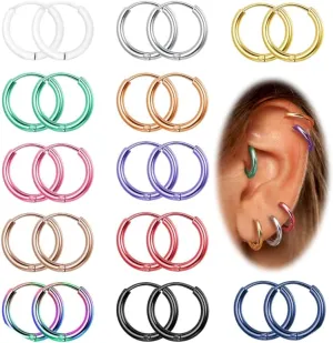 ORAIZO Small Stainless Steel Hoop Earrings for Women 12Pairs Huggie Cartilage Hoop Earrings for Men Helix Daith Tragus Ear Piercings Jewelry for Multiple Piercing Silver Gold Sleeper Earrings 8mm/10mm Earrings Set