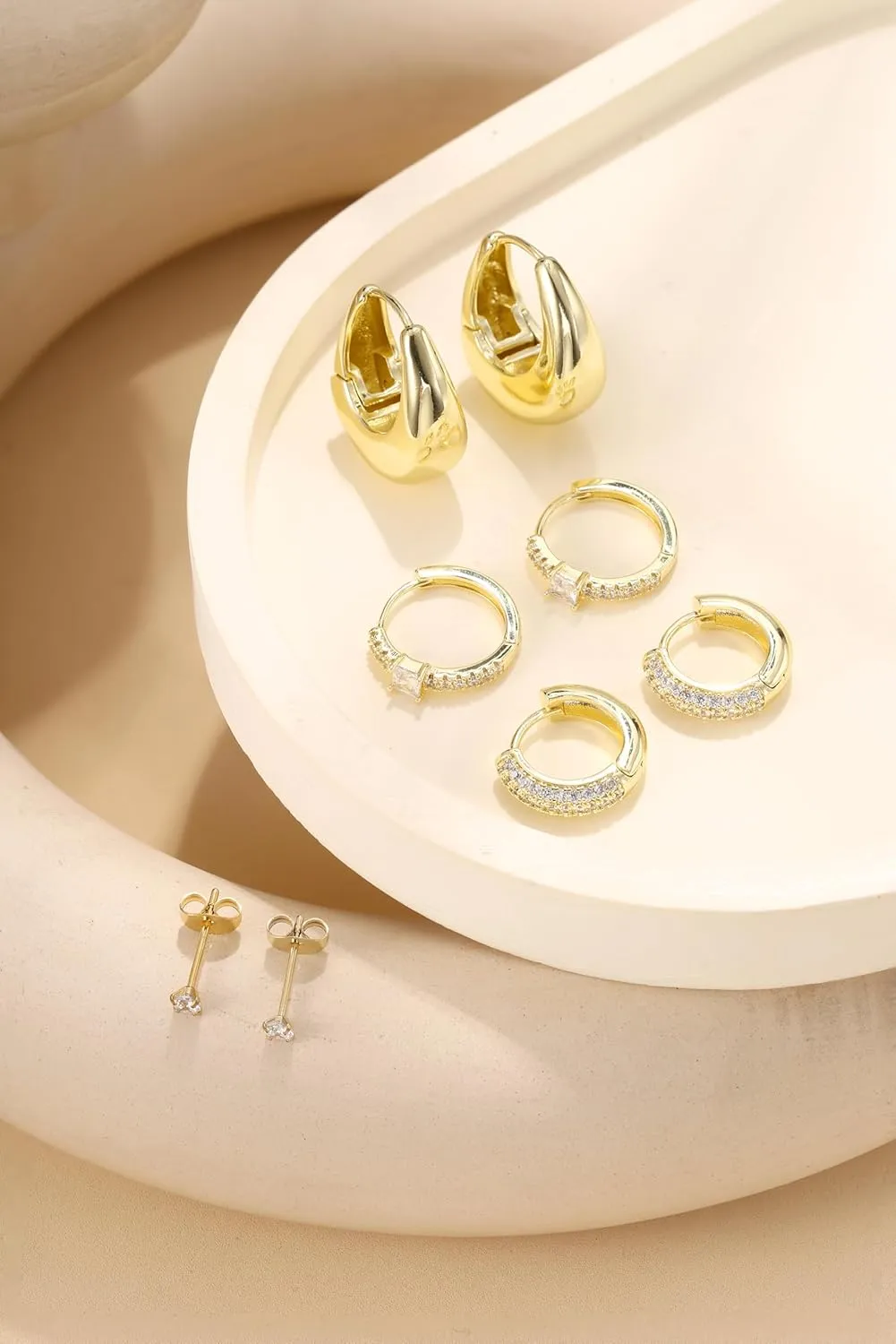 ORAZIO Small Gold Hoop Earrings for Women Hypoallergenic 14K Gold Plated Chunky Huggie Earring Sets for Multiple Piercing Dainty Earing Stacks Set Cute Silver Cartilage Jewelry Trendy Gifts