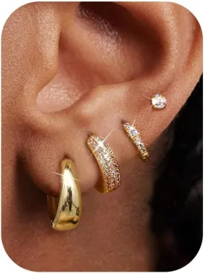 ORAZIO Small Gold Hoop Earrings for Women Hypoallergenic 14K Gold Plated Chunky Huggie Earring Sets for Multiple Piercing Dainty Earing Stacks Set Cute Silver Cartilage Jewelry Trendy Gifts