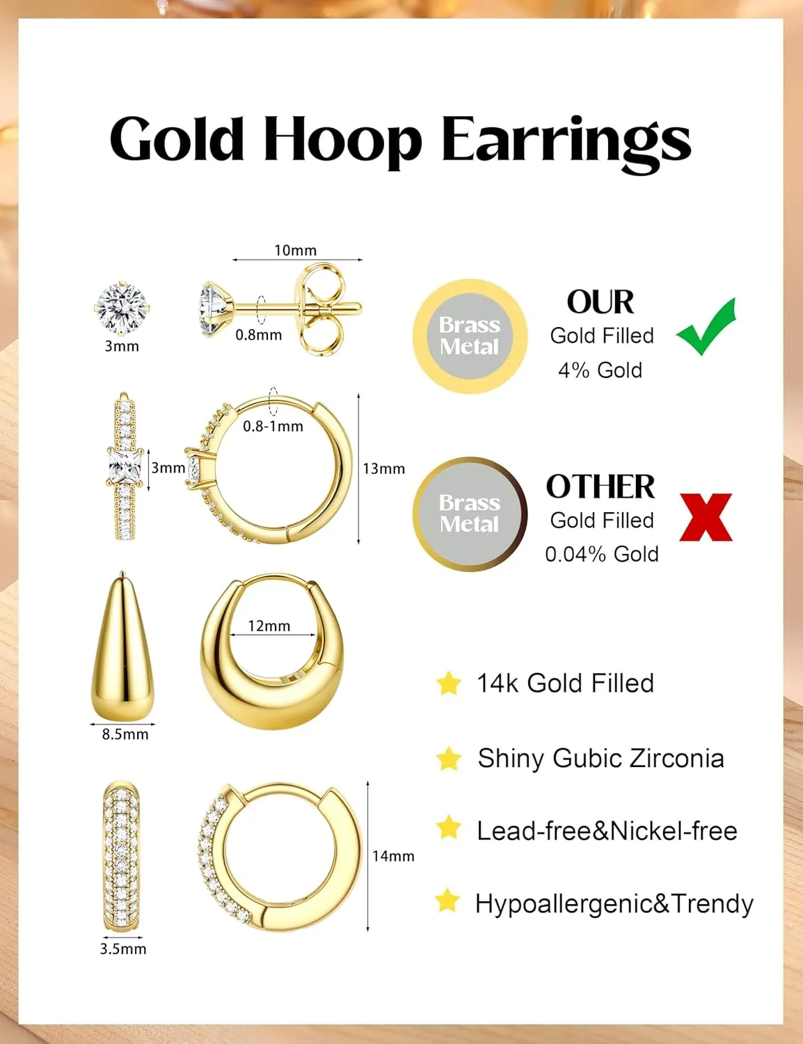ORAZIO Small Gold Hoop Earrings for Women Hypoallergenic 14K Gold Plated Chunky Huggie Earring Sets for Multiple Piercing Dainty Earing Stacks Set Cute Silver Cartilage Jewelry Trendy Gifts