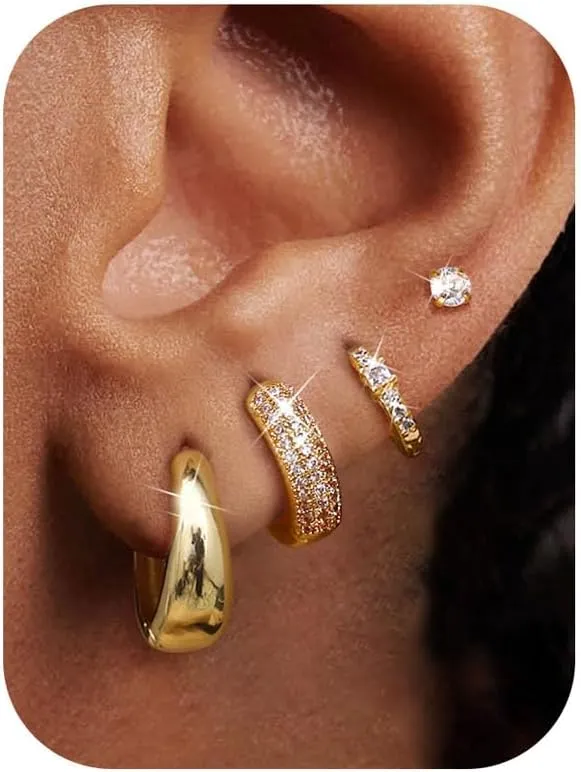ORAZIO Small Gold Hoop Earrings for Women Hypoallergenic 14K Gold Plated Chunky Huggie Earring Sets for Multiple Piercing Dainty Earing Stacks Set Cute Silver Cartilage Jewelry Trendy Gifts