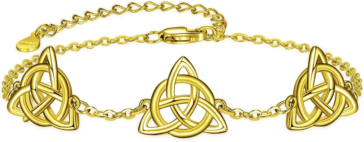 Palpitate Celtic Knot Bracelet Irish Bracelet Trinity 925 Sterling Silver Golden Celtic Bracelets Irish jewelry Gifts for Women