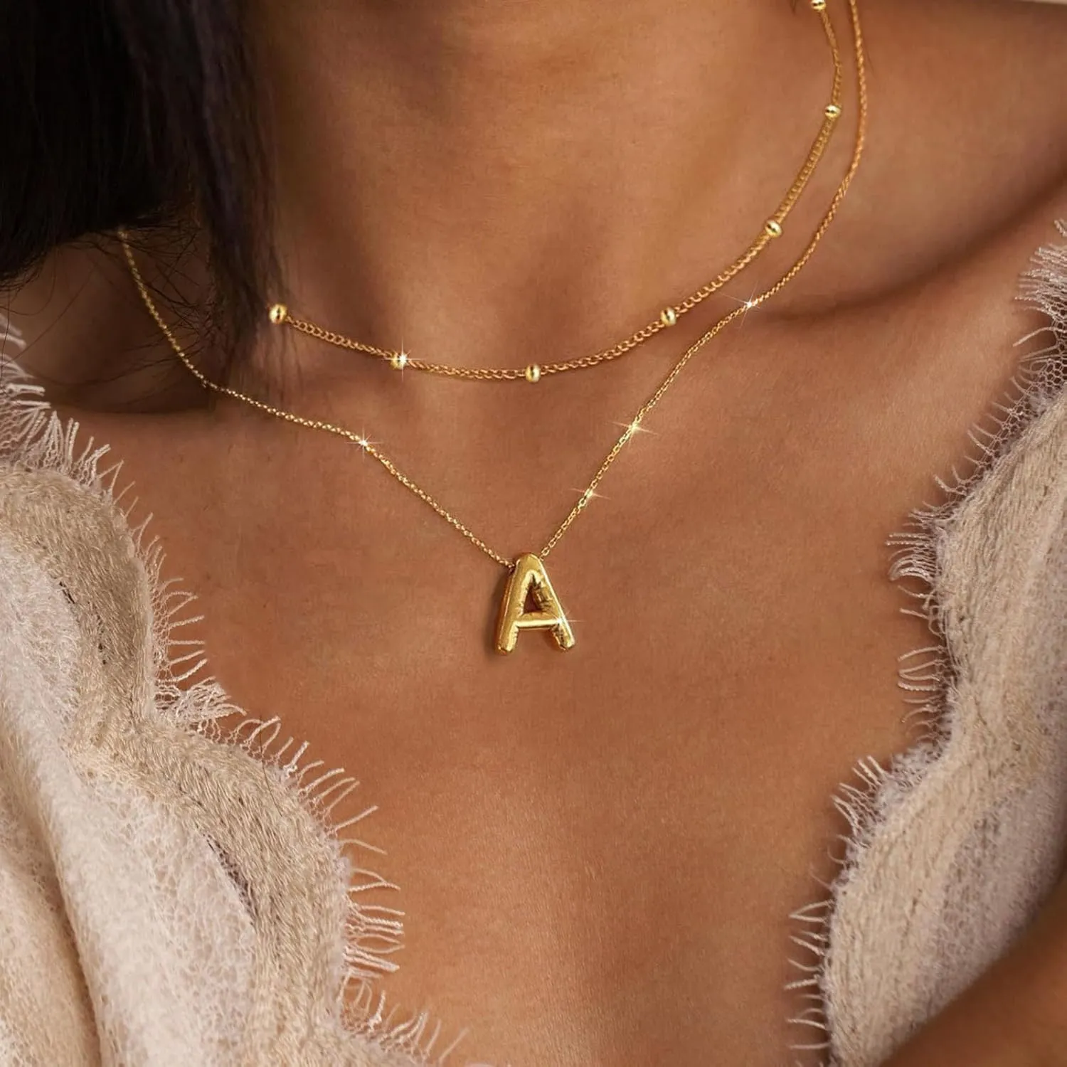 PANSHI Gold Initial Necklaces for    Layered Choker Bubble Letter Necklace Gold Jewelry Teen Gift Trendy Stuff Personalized Gifts for Women Her