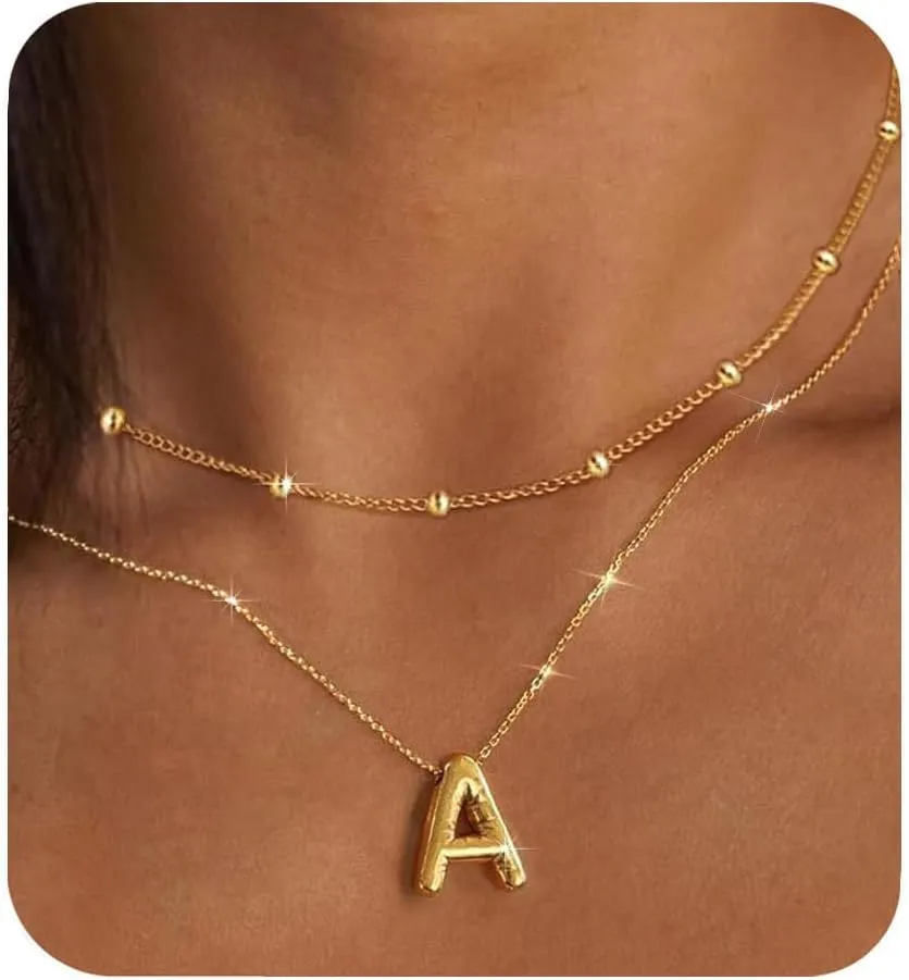 PANSHI Gold Initial Necklaces for    Layered Choker Bubble Letter Necklace Gold Jewelry Teen Gift Trendy Stuff Personalized Gifts for Women Her