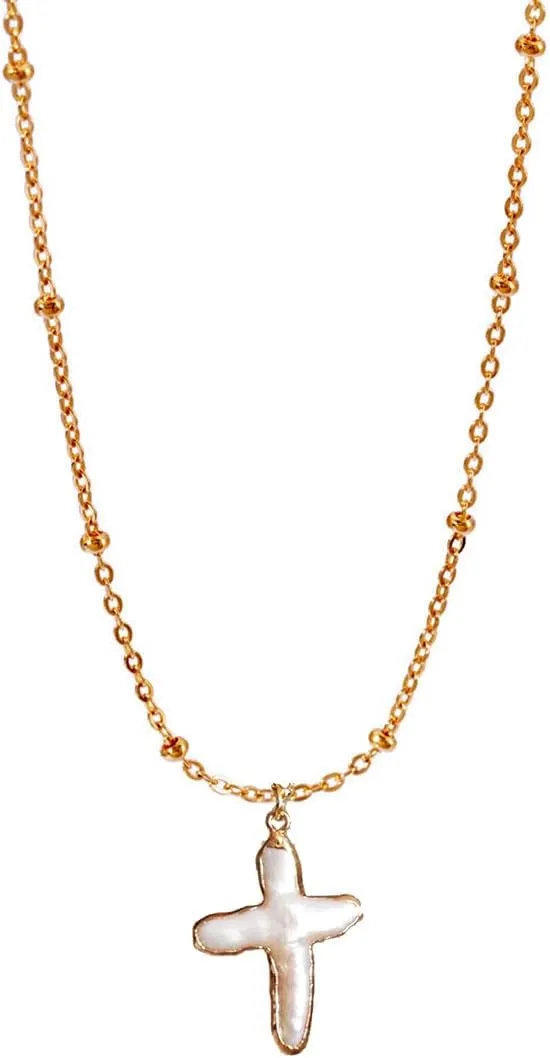 Pearl Cross Necklace for Women Baroque Pearl Necklaces Chunky Pearl Cross Necklace Gold Chunky Cross Pendant Necklace
