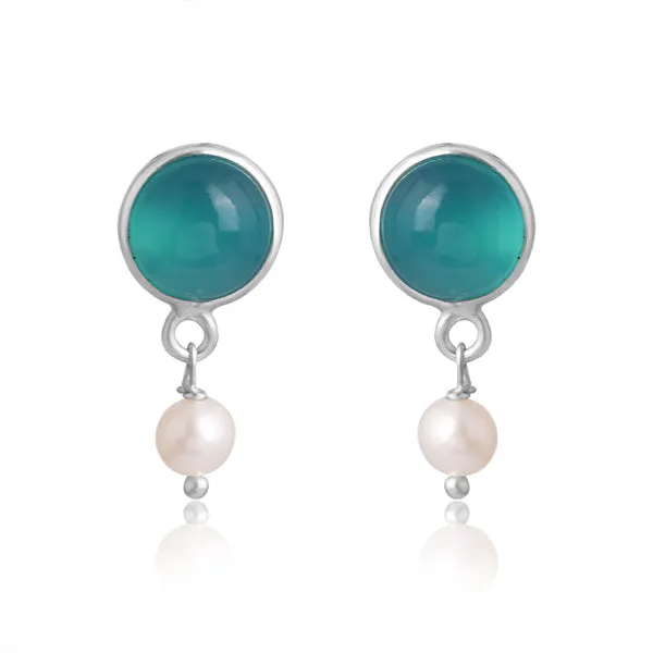 Pearl Drop Earrings Silver -Aqua Chalcedony
