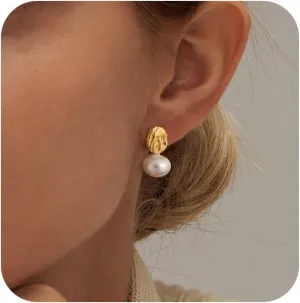 Pearl Earrings for Women Trendy, Dainty Gold Pearl Drop Earrings for Women 14k Gold/Silver Plated Small Pearl Dangle Earrings Cute CZ Gold Pearl Stud Earrings Gold Jewelry Wedding Earrings for Brides