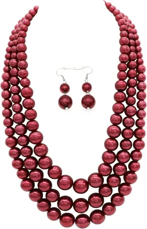 Pearl Necklace for Women 3 strand Pearl Necklaces Faux Pearl Necklace Earrings Set 1920s Flapper Gatsby Costume Accessories