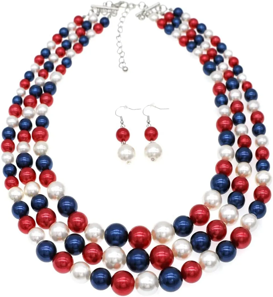 Pearl Necklace for Women 3 strand Pearl Necklaces Faux Pearl Necklace Earrings Set 1920s Flapper Gatsby Costume Accessories