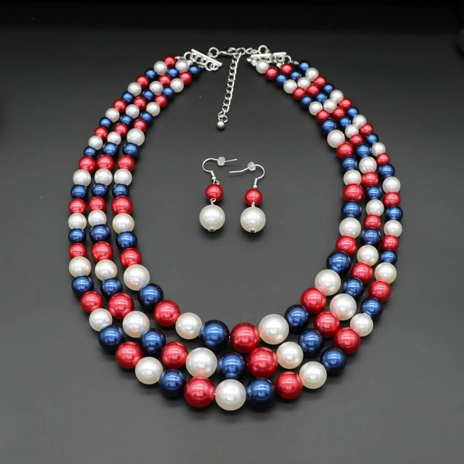 Pearl Necklace for Women 3 strand Pearl Necklaces Faux Pearl Necklace Earrings Set 1920s Flapper Gatsby Costume Accessories