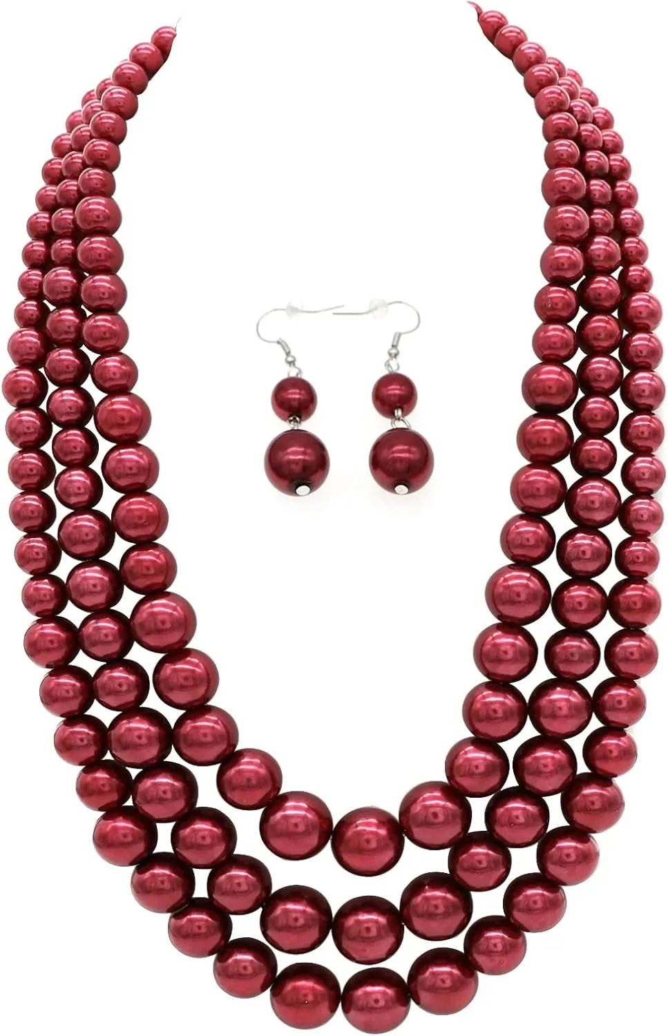 Pearl Necklace for Women 3 strand Pearl Necklaces Faux Pearl Necklace Earrings Set 1920s Flapper Gatsby Costume Accessories