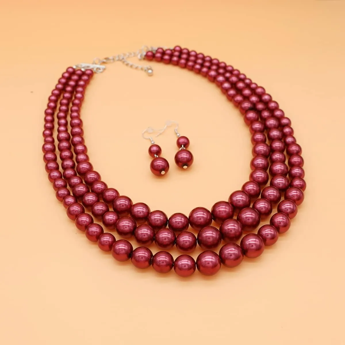 Pearl Necklace for Women 3 strand Pearl Necklaces Faux Pearl Necklace Earrings Set 1920s Flapper Gatsby Costume Accessories